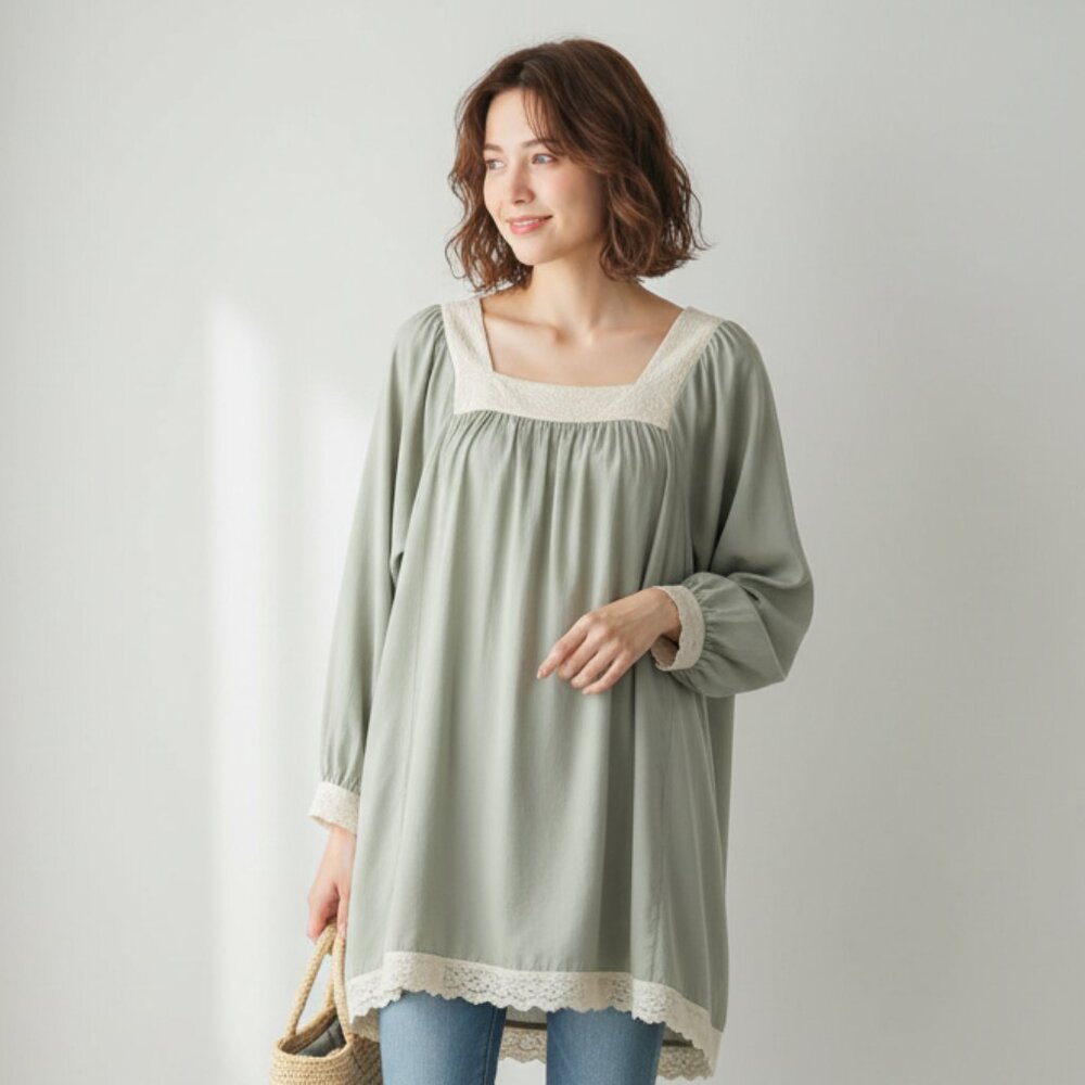 NWT Sancia Audrey Babydoll Mini Dress in Celadon Ink Green